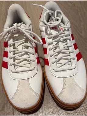 adidas Men’s White Sneakers with Red Stripes and Gum Sole